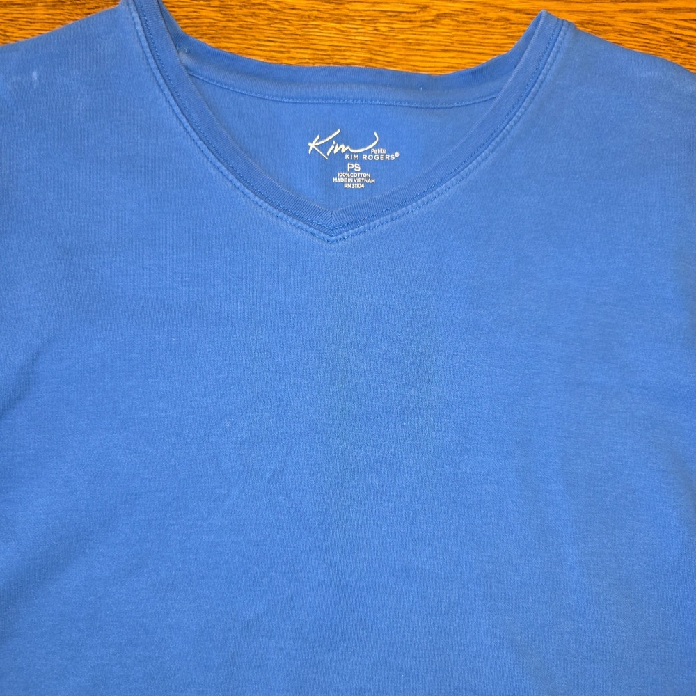 Kim‎ Rogers Petite Small Royal Blue V-Neck 3/4 Sleeve 100% Cotton Knit Top - Picture 4 of 12